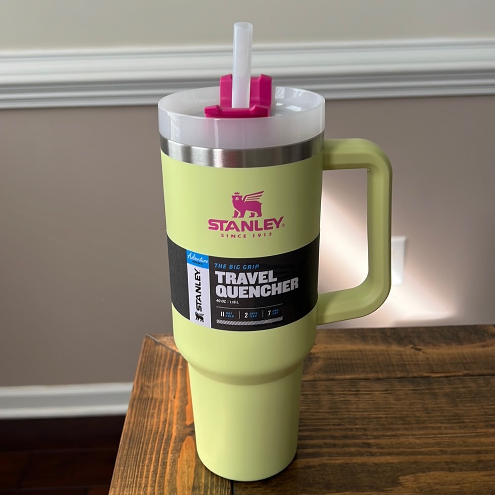 Lime Green & Pink Stanley Travel Quencher 40 oz.